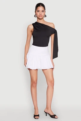 Womens High Waisted Mini Bubble Skirt, White, Size XL
