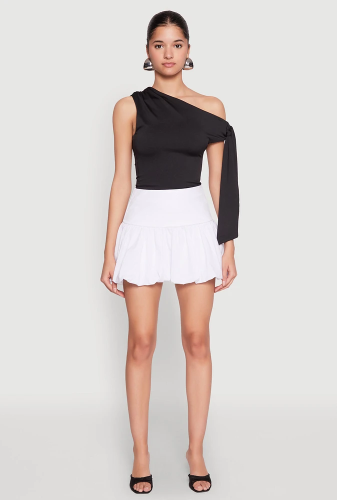 Womens High Waisted Mini Bubble Skirt, White, Size M
