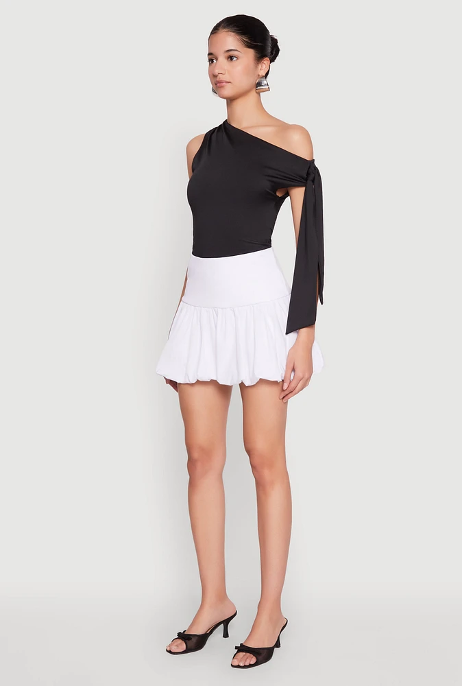 Womens High Waisted Mini Bubble Skirt, White, Size M