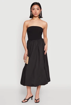 Womens Poplin Midi Bubble Skirt, Black, Size XL