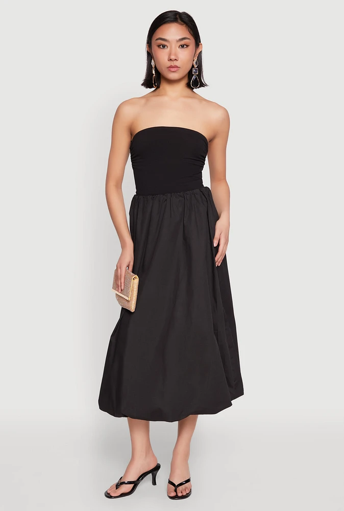 Womens Poplin Midi Bubble Skirt, Black, Size M