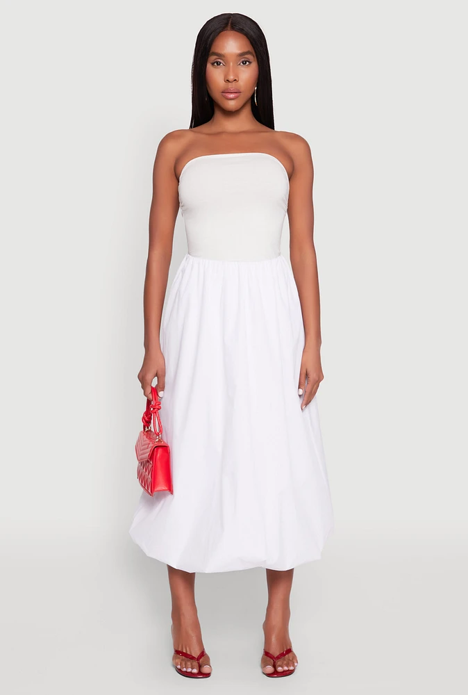 Womens Poplin Midi Bubble Skirt, White,