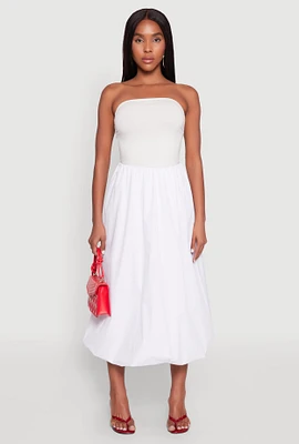 Womens Poplin Midi Bubble Skirt, White,