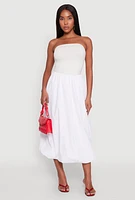 Womens Poplin Midi Bubble Skirt, White, Size M