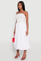 Womens Poplin Midi Bubble Skirt, White,