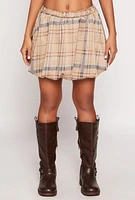 Womens Plaid High Waisted Bubble Skirt, Khaki, Size XL