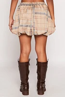 Womens Plaid High Waisted Bubble Skirt, Khaki, Size XL