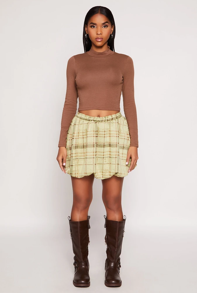 Womens Plaid High Waisted Bubble Skirt, Green,