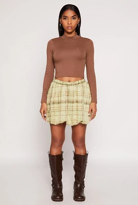 Womens Plaid High Waisted Bubble Skirt, Green,