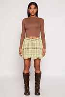 Womens Plaid High Waisted Bubble Skirt, Green,