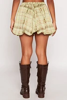 Womens Plaid High Waisted Bubble Skirt, Green,