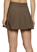 Womens Solid Pleated Mini Skirt, Brown, Size L