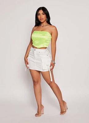 Womens Haute Monde Tabbed Cargo Pocket Mini Skirt, White, Size S