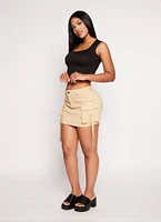 Womens Haute Monde Tabbed Cargo Pocket Mini Skirt, Khaki, Size S