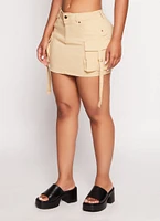 Womens Haute Monde Tabbed Cargo Pocket Mini Skirt, Khaki, Size S