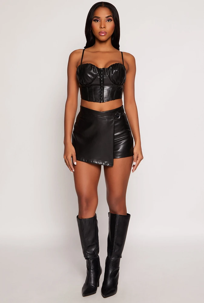 Womens Haute Monde Faux Leather Asymmetrical Skort, Black, Size S