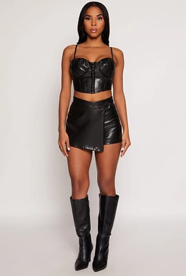 Womens Haute Monde Faux Leather Asymmetrical Skort, Black, Size S