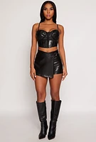 Womens Haute Monde Faux Leather Asymmetrical Skort, Black, Size M