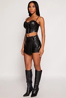 Womens Haute Monde Faux Leather Asymmetrical Skort, Black, Size S