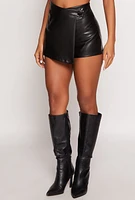 Womens Haute Monde Faux Leather Asymmetrical Skort, Black, Size S