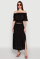Womens Side Slit Tiered Maxi Skirt, Black, Size M