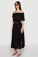 Womens Side Slit Tiered Maxi Skirt, Black, Size M