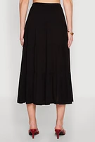 Womens Side Slit Tiered Maxi Skirt, Black, Size M