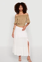 Womens Side Slit Tiered Maxi Skirt, White,