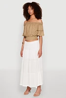 Womens Side Slit Tiered Maxi Skirt, White,