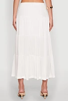 Womens Side Slit Tiered Maxi Skirt, White,