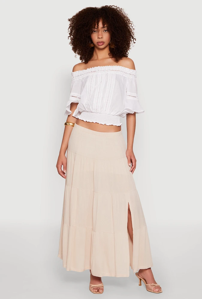 Womens Side Slit Tiered Maxi Skirt,