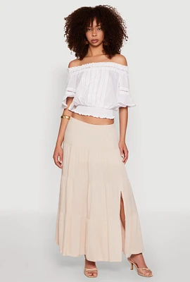 Womens Side Slit Tiered Maxi Skirt,