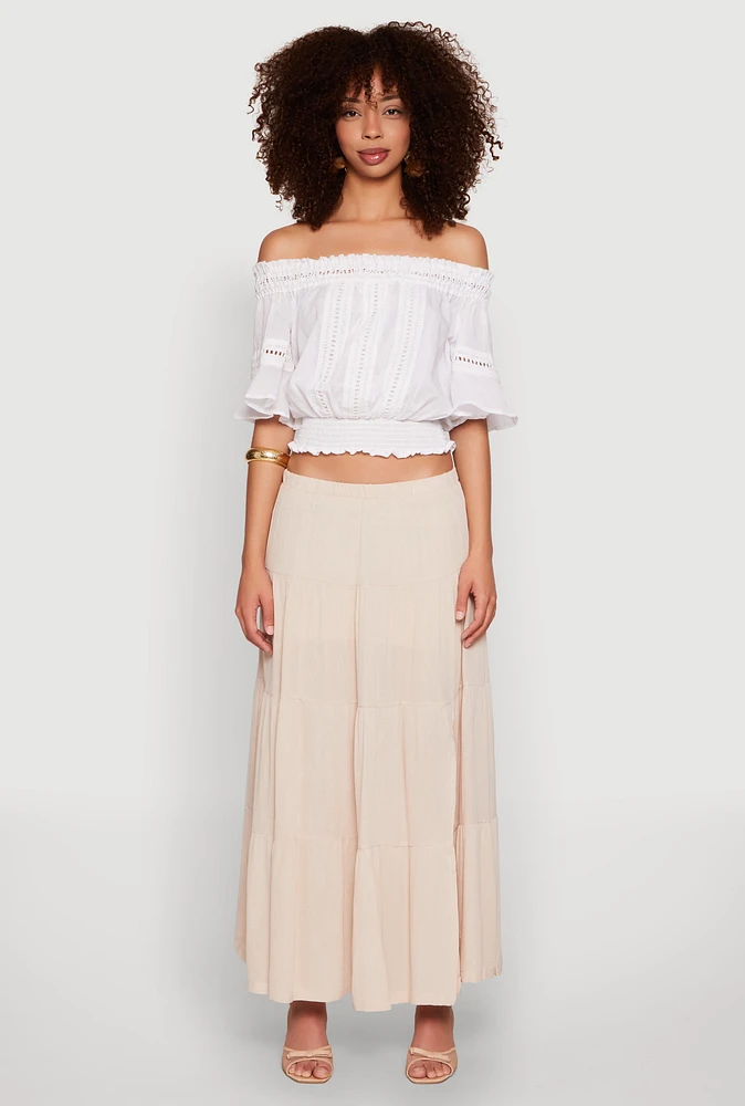 Womens Side Slit Tiered Maxi Skirt,