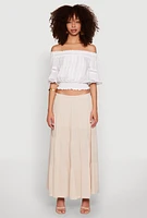 Womens Side Slit Tiered Maxi Skirt, Beige, Size L