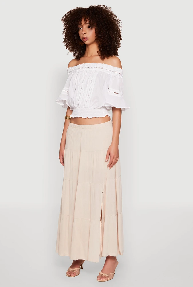 Womens Side Slit Tiered Maxi Skirt,