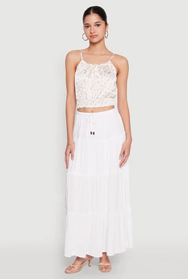 Womens Almost Famous Tiered Maxi Skirt, White, Size XL