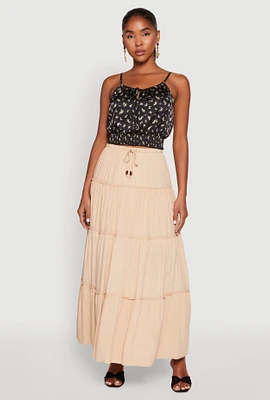 Womens Almost Famous Tiered Maxi Skirt, Khaki, Size S