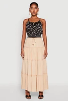Womens Almost Famous Tiered Maxi Skirt, Khaki, Size S