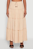 Womens Almost Famous Tiered Maxi Skirt, Khaki, Size S
