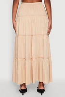 Womens Almost Famous Tiered Maxi Skirt, Khaki, Size S