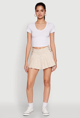 Womens Almost Famous Buckle Detail Gingham Pleated Skort,