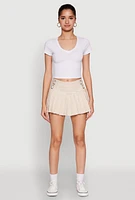Womens Almost Famous Buckle Detail Gingham Pleated Skort, Khaki, Size XL