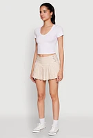 Womens Almost Famous Buckle Detail Gingham Pleated Skort, Khaki, Size XL