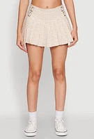 Womens Almost Famous Buckle Detail Gingham Pleated Skort, Khaki, Size XL
