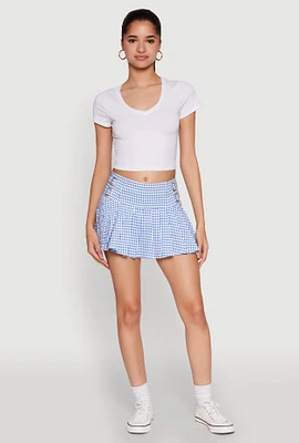 Womens Almost Famous Buckle Detail Gingham Pleated Skort,