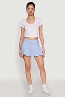 Womens Almost Famous Buckle Detail Gingham Pleated Skort, Blue,