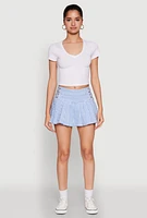 Womens Almost Famous Buckle Detail Gingham Pleated Skort, Blue,