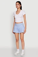 Womens Almost Famous Buckle Detail Gingham Pleated Skort, Blue,