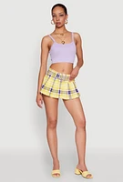 Womens Almost Famous Plaid Belt Detail Skort, Yellow, Size L