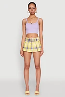 Womens Almost Famous Plaid Belt Detail Skort, Yellow, Size L